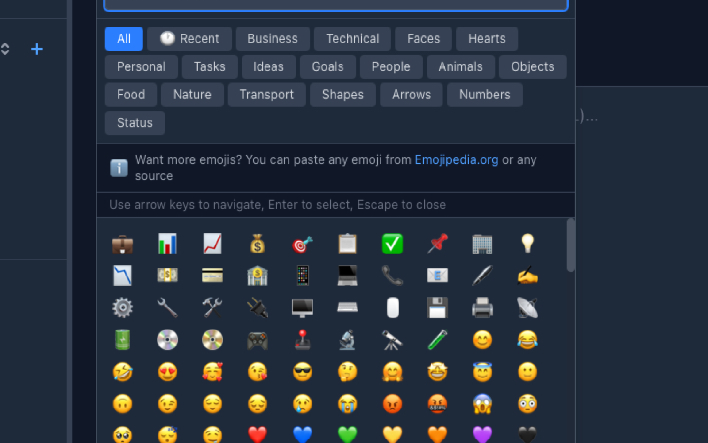 Extensive emoji picker with categories