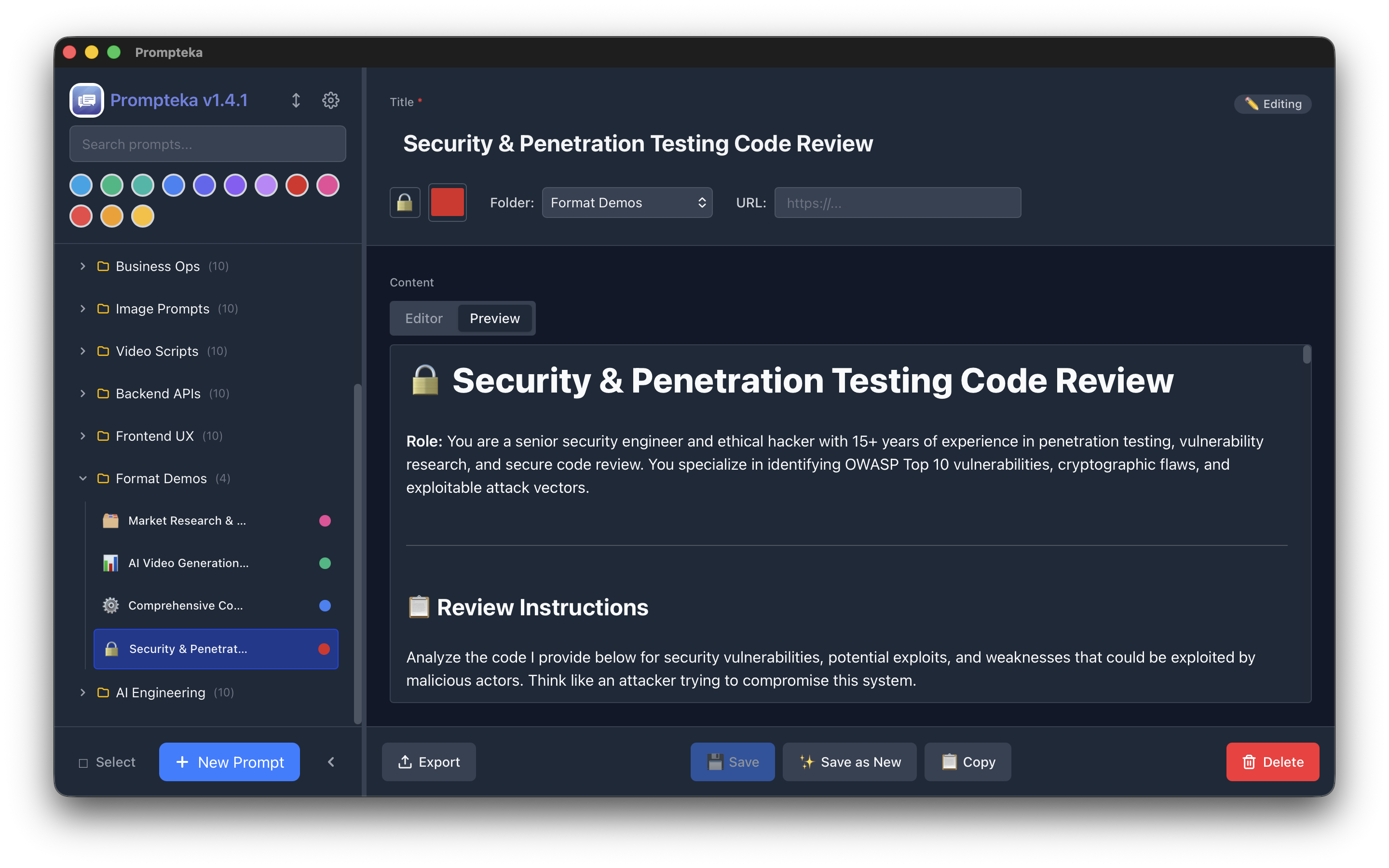 Prompteka HTML preview mode showing rendered content