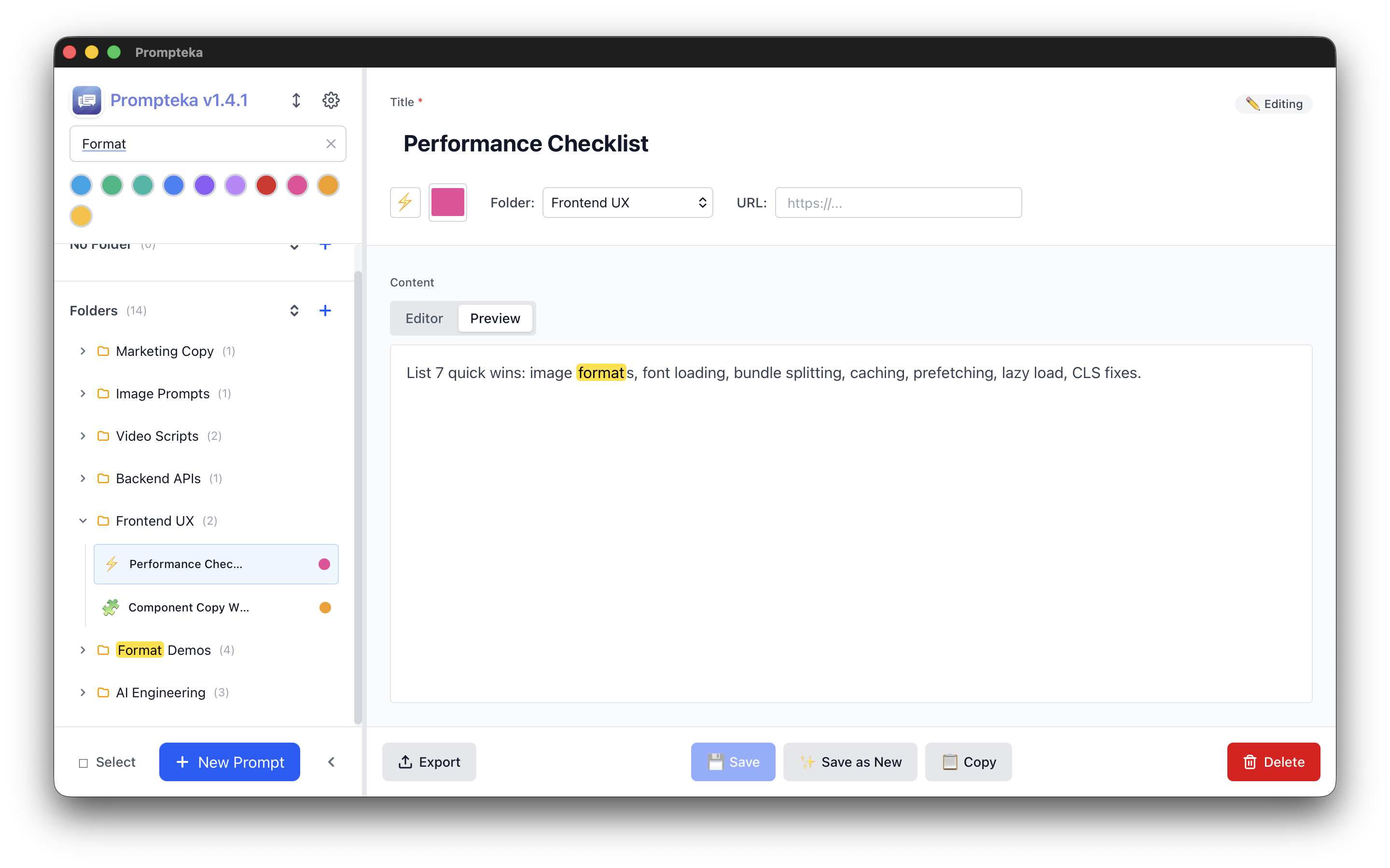 Prompteka search feature for quickly finding AI prompts